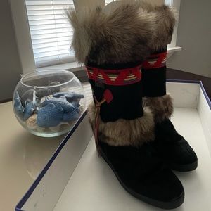 Tecnica Fur Boots With Aztec Trim NEW